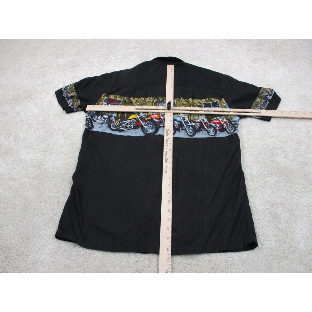 Paradise Found Shirt Men Medium Black Motorcycle Graphic Print Hawaiian Button - Picture 6 of 9